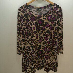 Jostar USA Boeheim Purple Leopard Stretchy Comfort Relaxed Fit Tunic Size XL